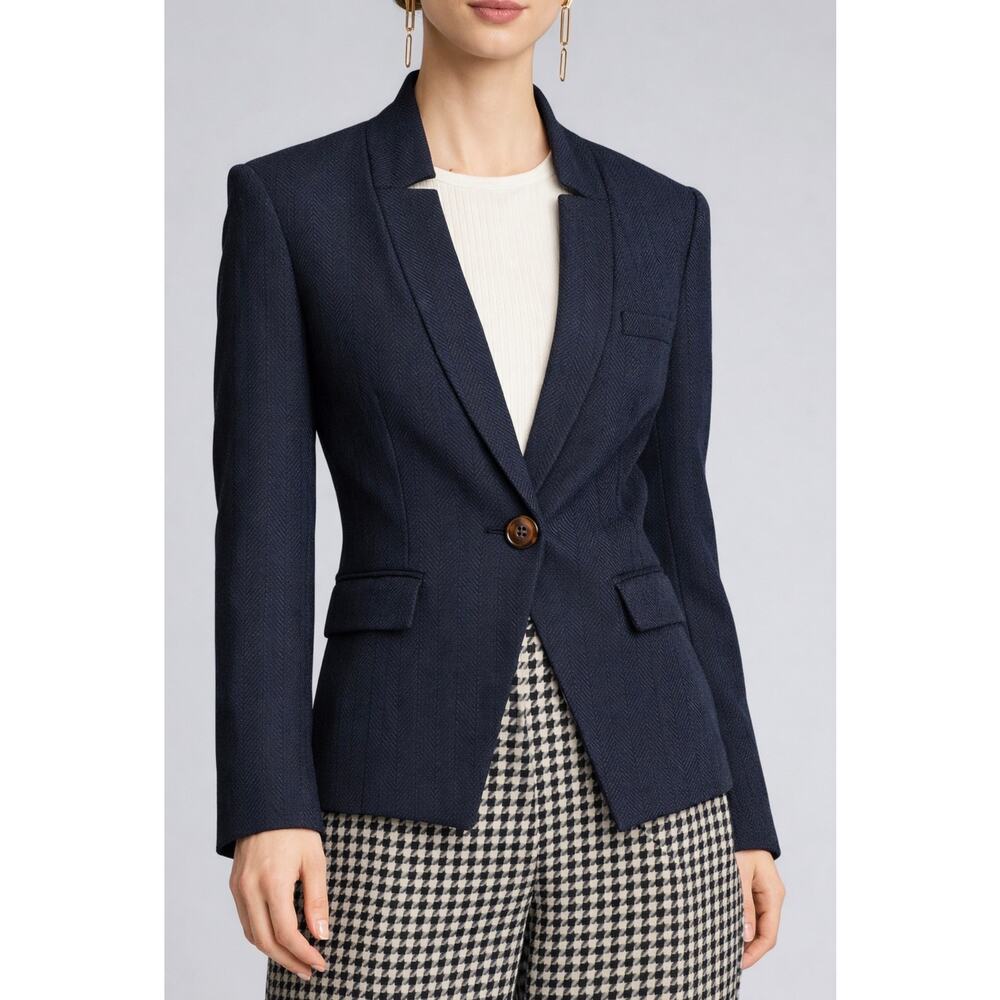 Veronica Beard Dickey Farley Jacket Blue Black Herringbone Classic Blazer Size 4